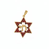 18K Gold Chai Jewish Star Pendant with Garnets