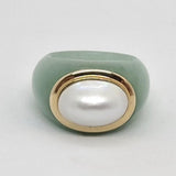 Green Jade & White Mabe 14K Gold Pearl Ring