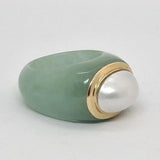 Green Jade & White Mabe 14K Gold Pearl Ring