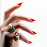 Red Jade & White Mabe Pearl Ring