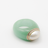 Green Jade & White Mabe Pearl Ring