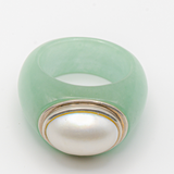 Green Jade & White Mabe Pearl Ring