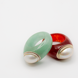 Red Jade & White Mabe Pearl Ring