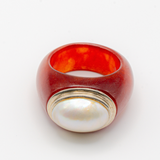 Red Jade & White Mabe Pearl Ring