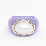 Purple Jade & White Mabe Pearl Ring