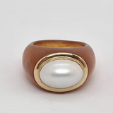 Brown Jade & White Mabe Pearl Ring