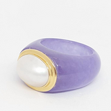 Lavender Jade & White Mabe 14K Gold Pearl Ring