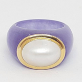 Lavender Jade & White Mabe 14K Gold Pearl Ring