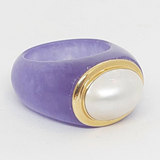 Lavender Jade & White Mabe 14K Gold Pearl Ring
