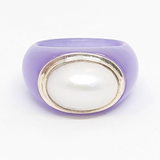 Purple Jade & White Mabe Pearl Ring