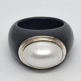 Onyx & White Mabe Pearl Ring