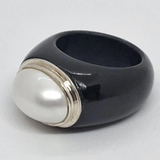 Onyx & White Mabe Pearl Ring